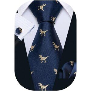 Mens Animal Tie Set Cufflinks Pocket Square Fun Print Festival Necktie Gift